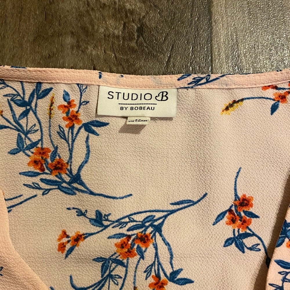 Studio by Bobeau Pink Floral Wrap Dress Midi Hi Lo Semi Sheer Medium - Picture 5 of 5
